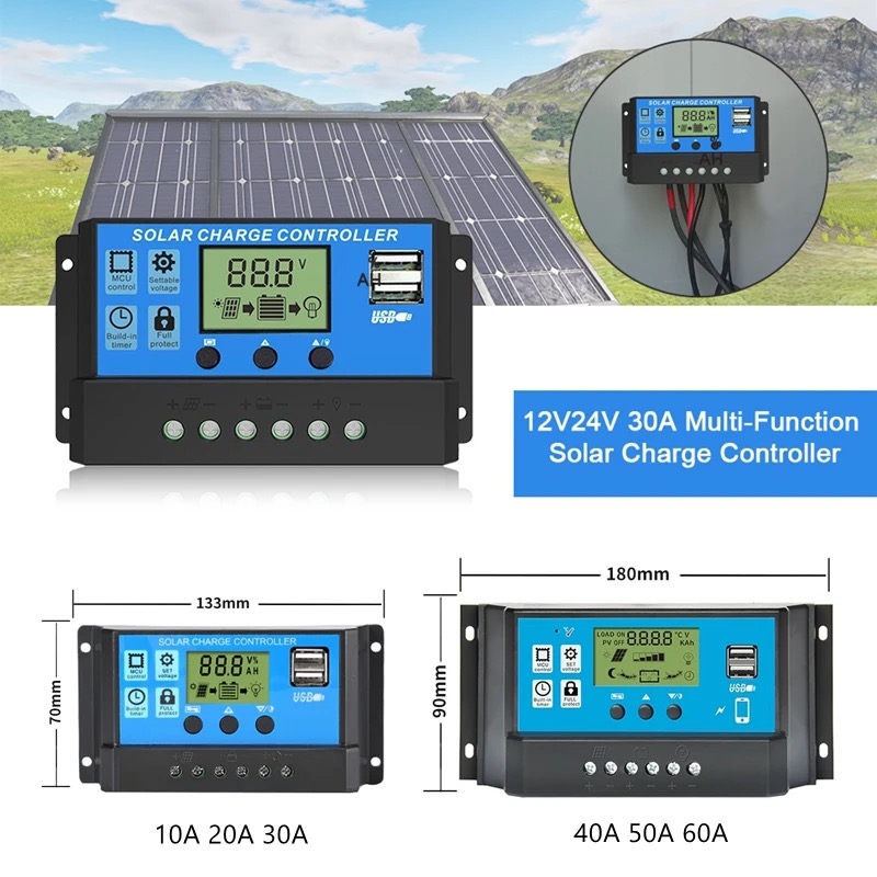 Preço de fábrica OEM controlador de carga solar 12V 24V controlador solar 10a 20a 30a 40a 50a 60a pwm controlador de carregador solar