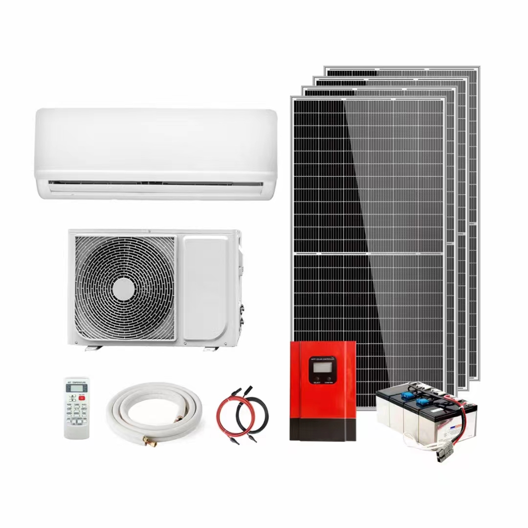 Sistema completo de ar condicionado solar 24000BTU DC48V fora da rede Ar condicionado solar Híbrido de energia solar Ar condicionado montado na parede Ar condicionado dividido