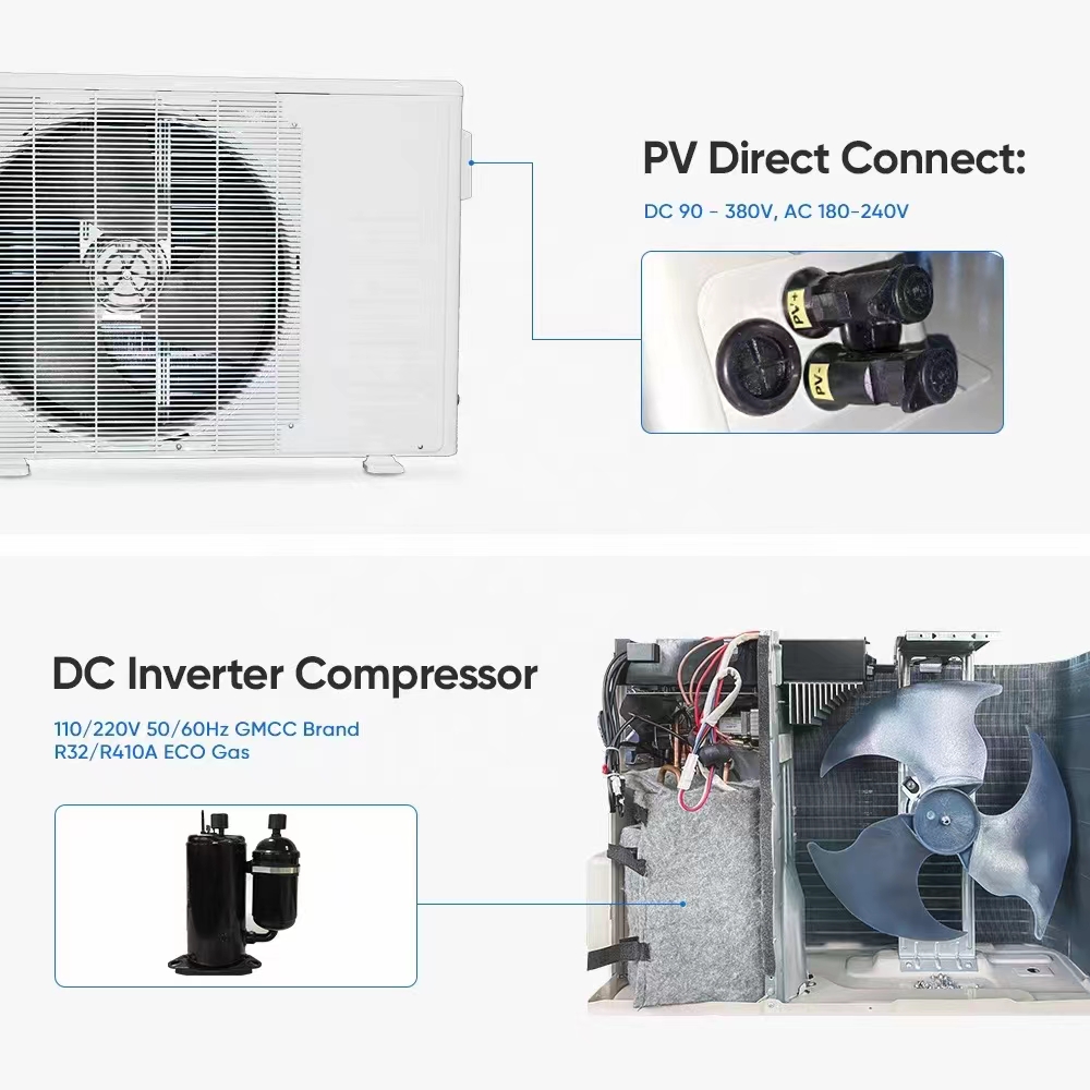 100% sistema de divisão de ar condicionado solar 48V DC inversor/24 horas 18000btu 100% ar condicionado solar/ar condicionado de parede split